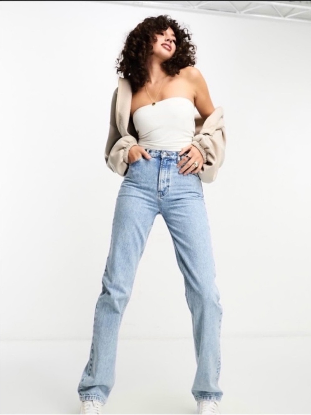 ASOS High-Rise Light Wash Straight Leg Jeans Size 28/36